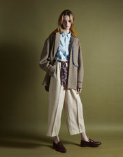 pleated crop trouser - oatmeal