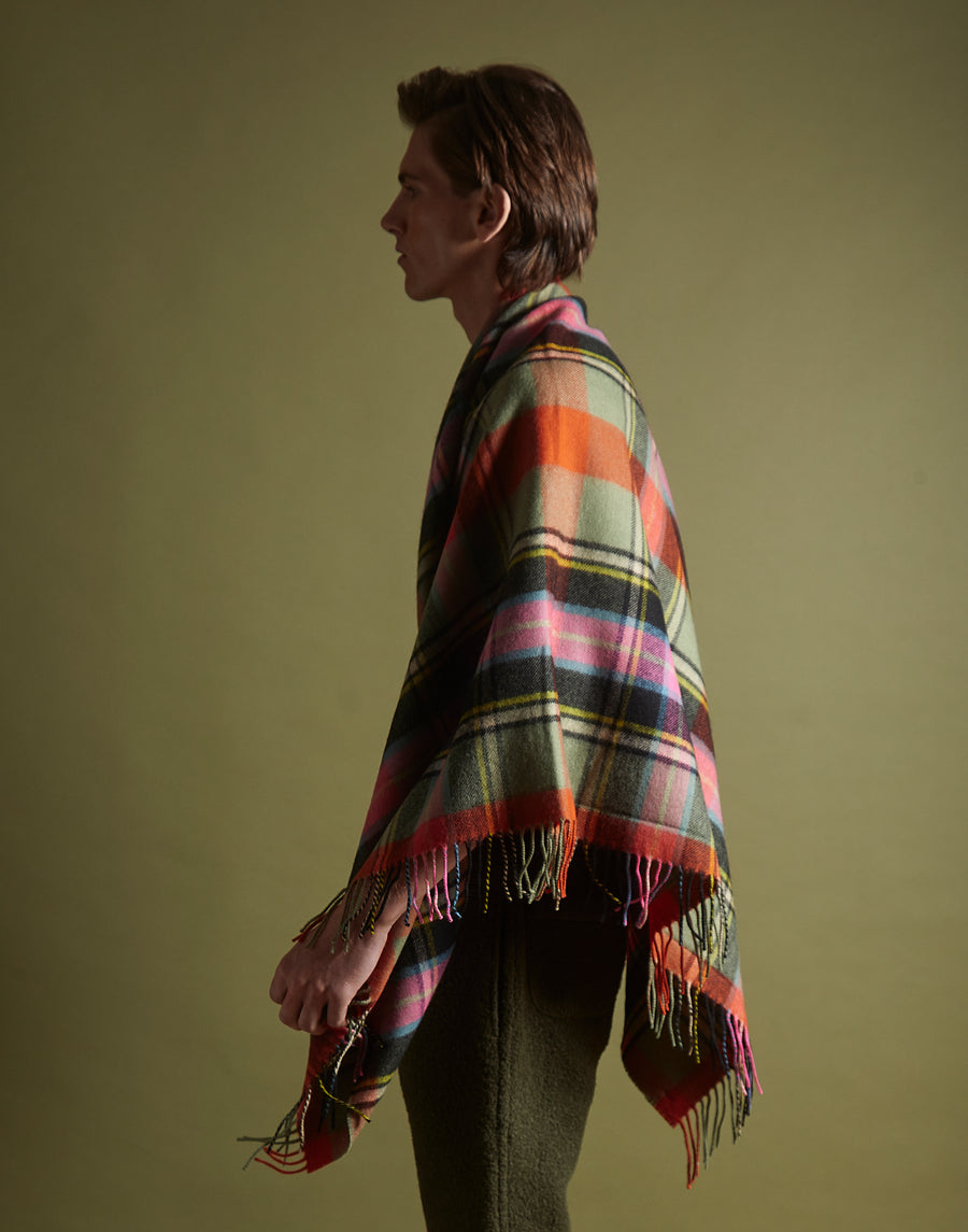 fringe blanket - sage/mulberry/tangerine