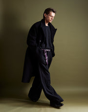 double pleat trouser - onyx wool poplin