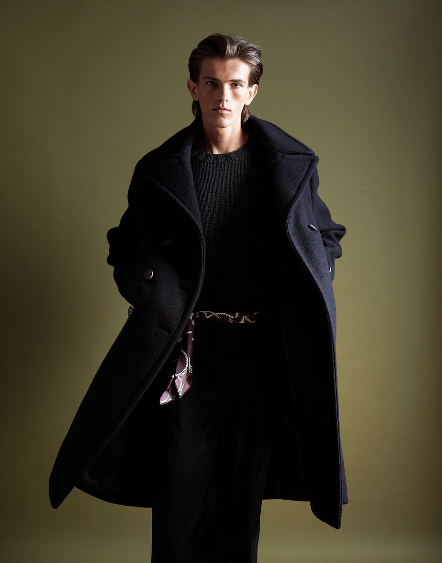 double breasted pea coat - onyx boiled wool