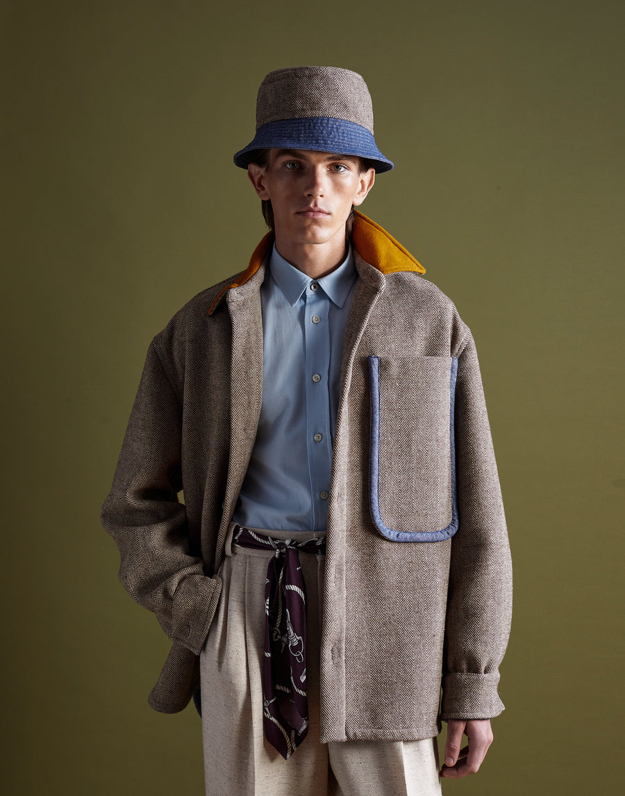 U pocket chore jacket - wheat herringbone