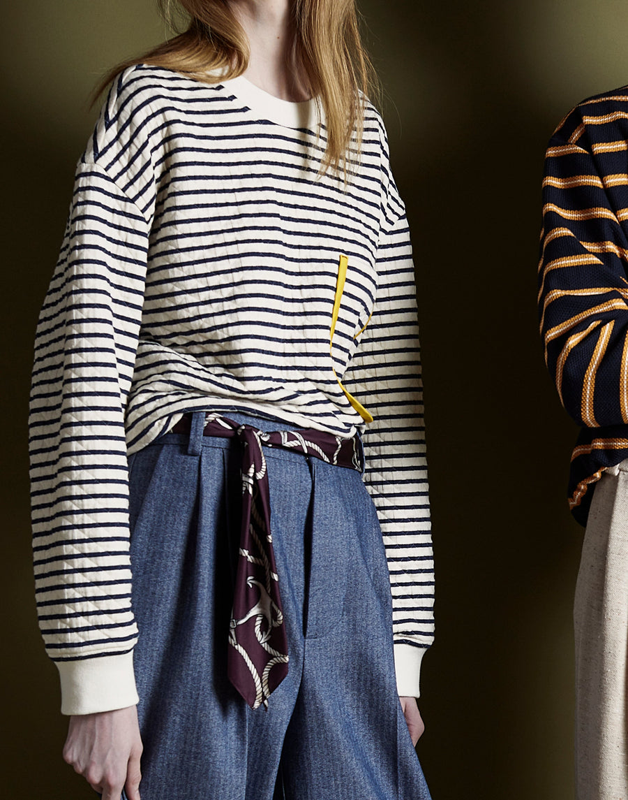 quilted mariner sweatshirt - ivory/marine stripe