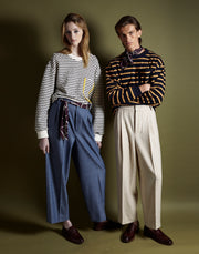 pleated crop trouser - heather blue