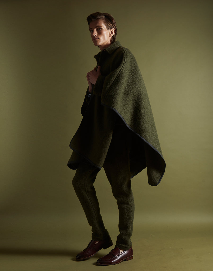 cloak - olive boiled wool