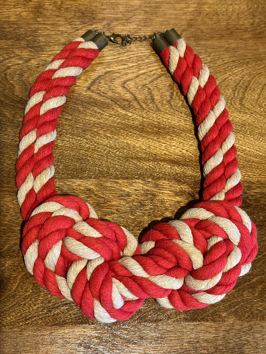 double cross necklace by wilhelm - red/natural