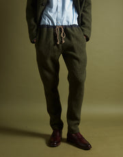 drawstring trouser - olive boiled wool