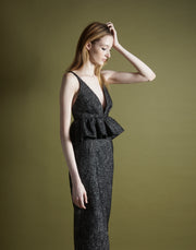peplum top w/ rope - speckled herringbone