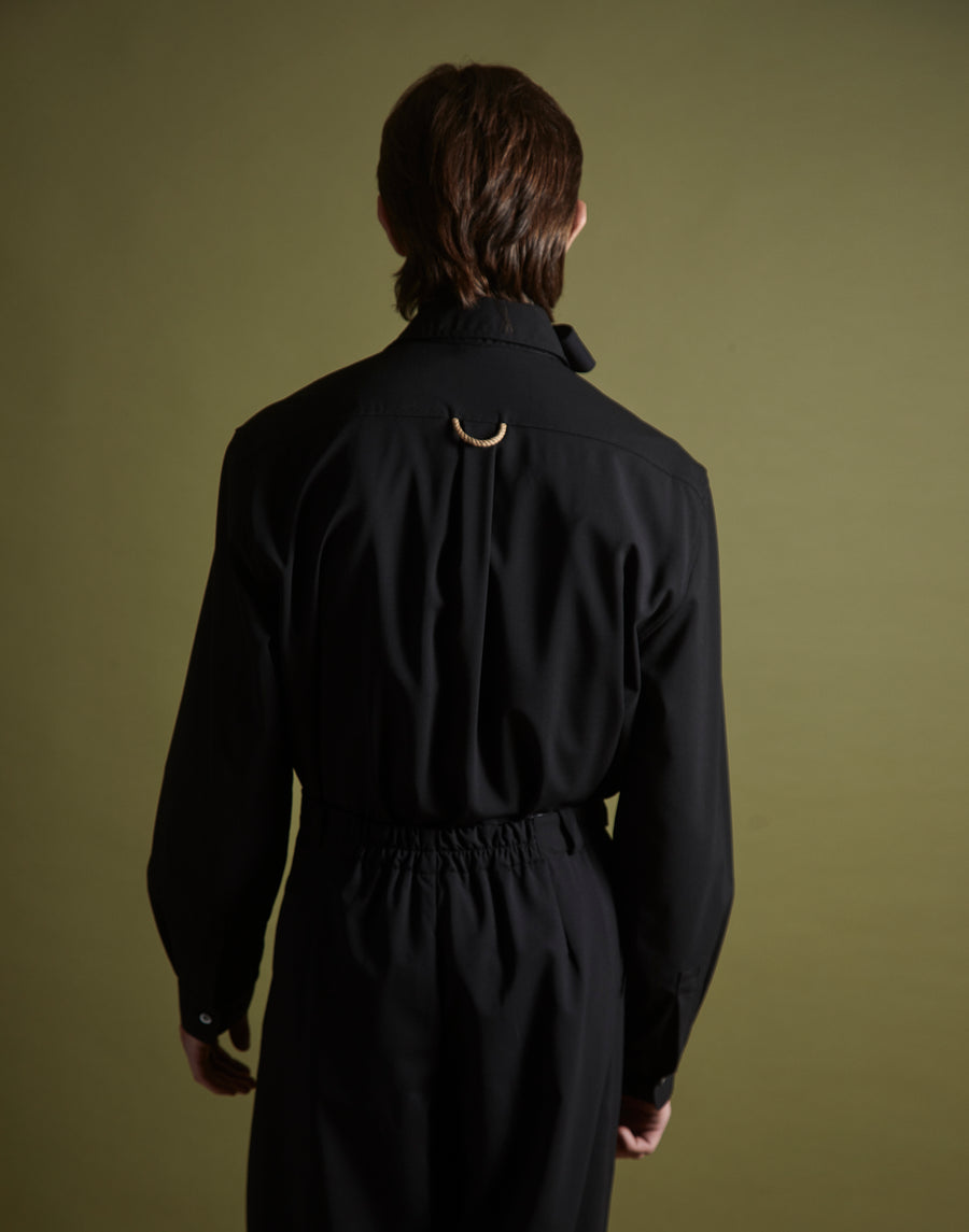 double pocket shirt - onyx wool poplin