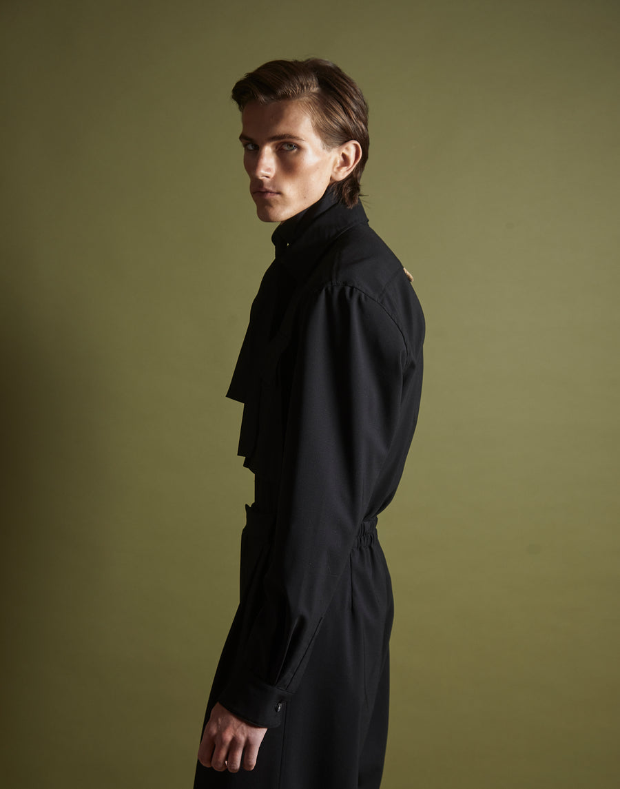double pocket shirt - onyx wool poplin