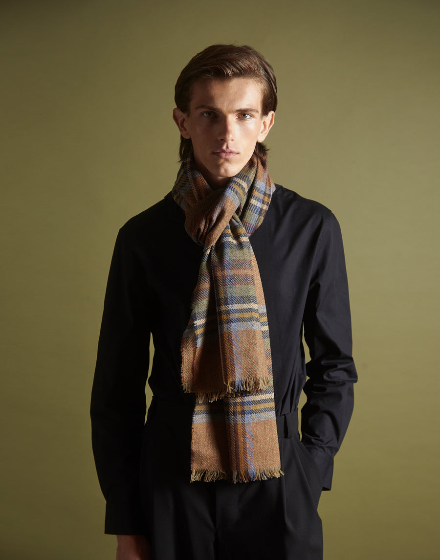 self fringe tartan scarf - old spice multi