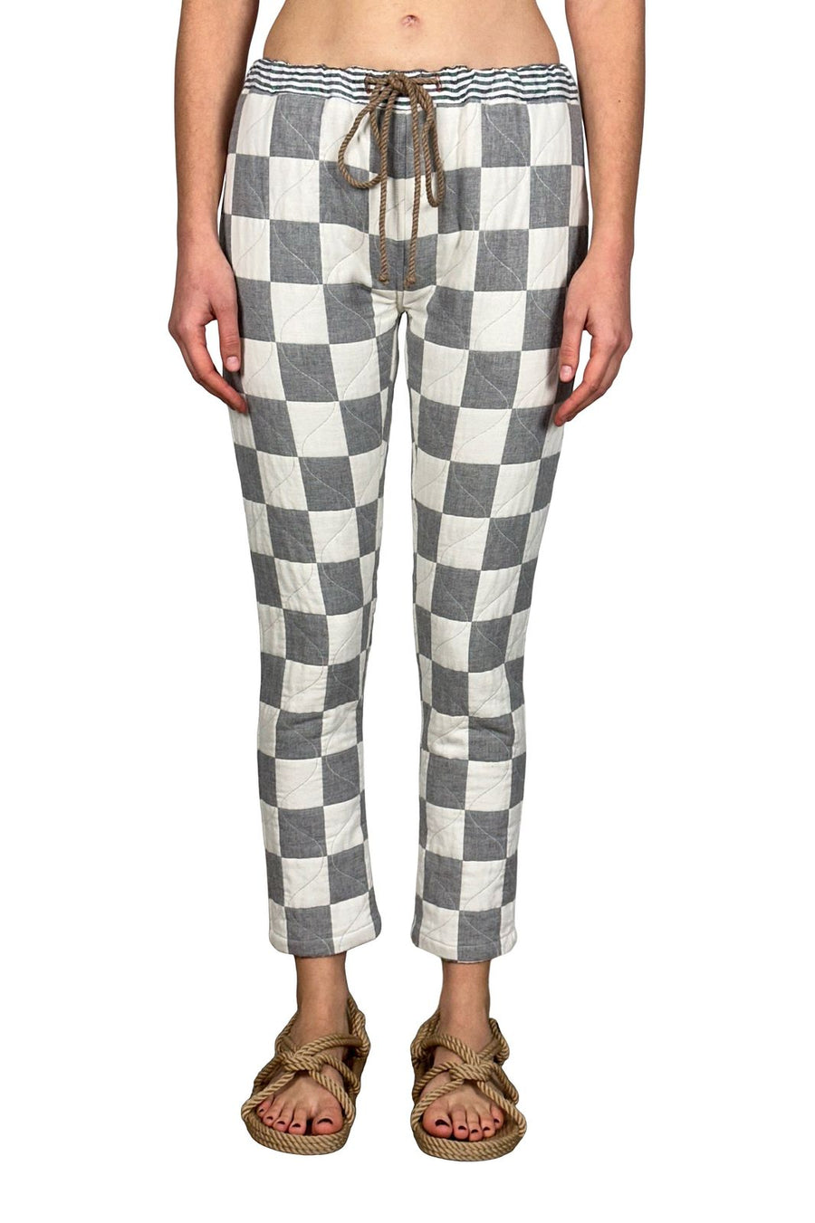 classic drawstring trouser: fog/salt check