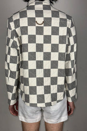 button front shirt jacket: fog/salt check