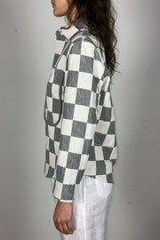 button front shirt jacket: fog/salt check