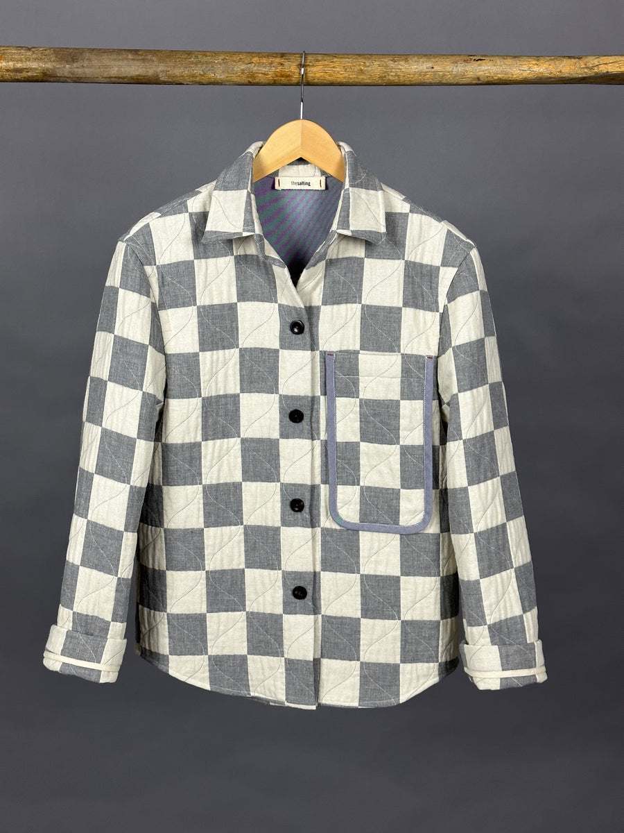 button front shirt jacket quilted check: fog/salt