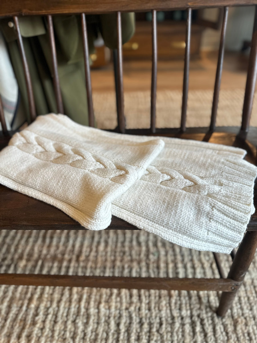 hand knit cable scarf - ivory