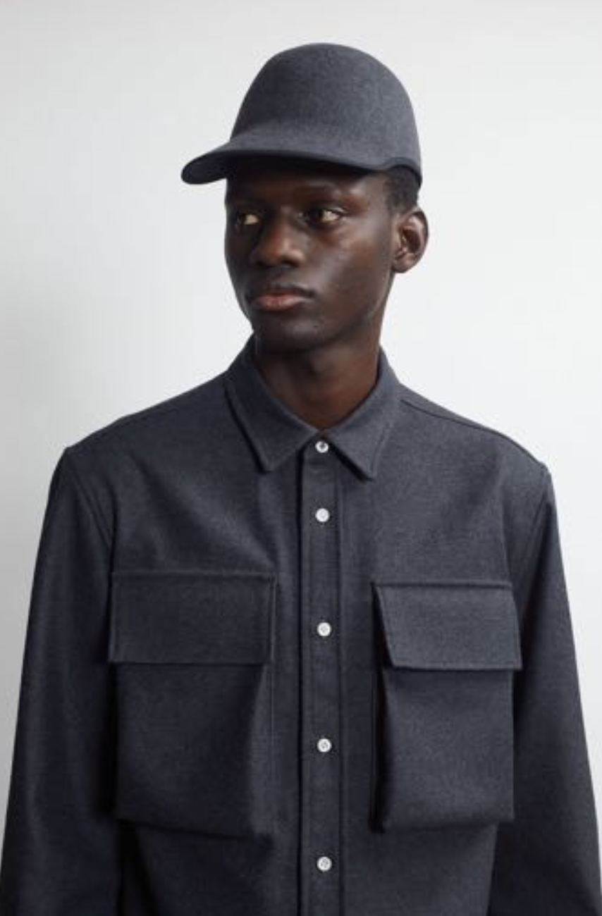 double flap pocket button down shirt - charcoal