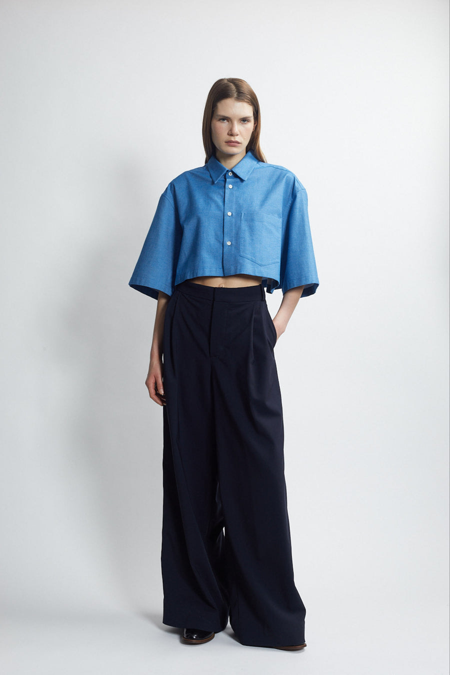 cropped box shirt - ocean