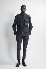 double flap pocket button down shirt - charcoal