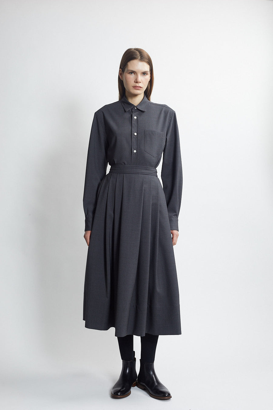 pleated full skirt - carbon
