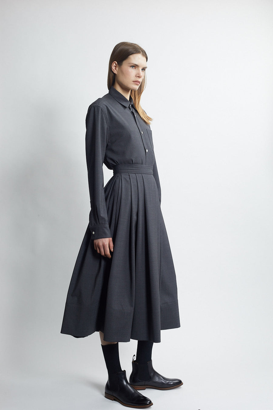 pleated full skirt - carbon