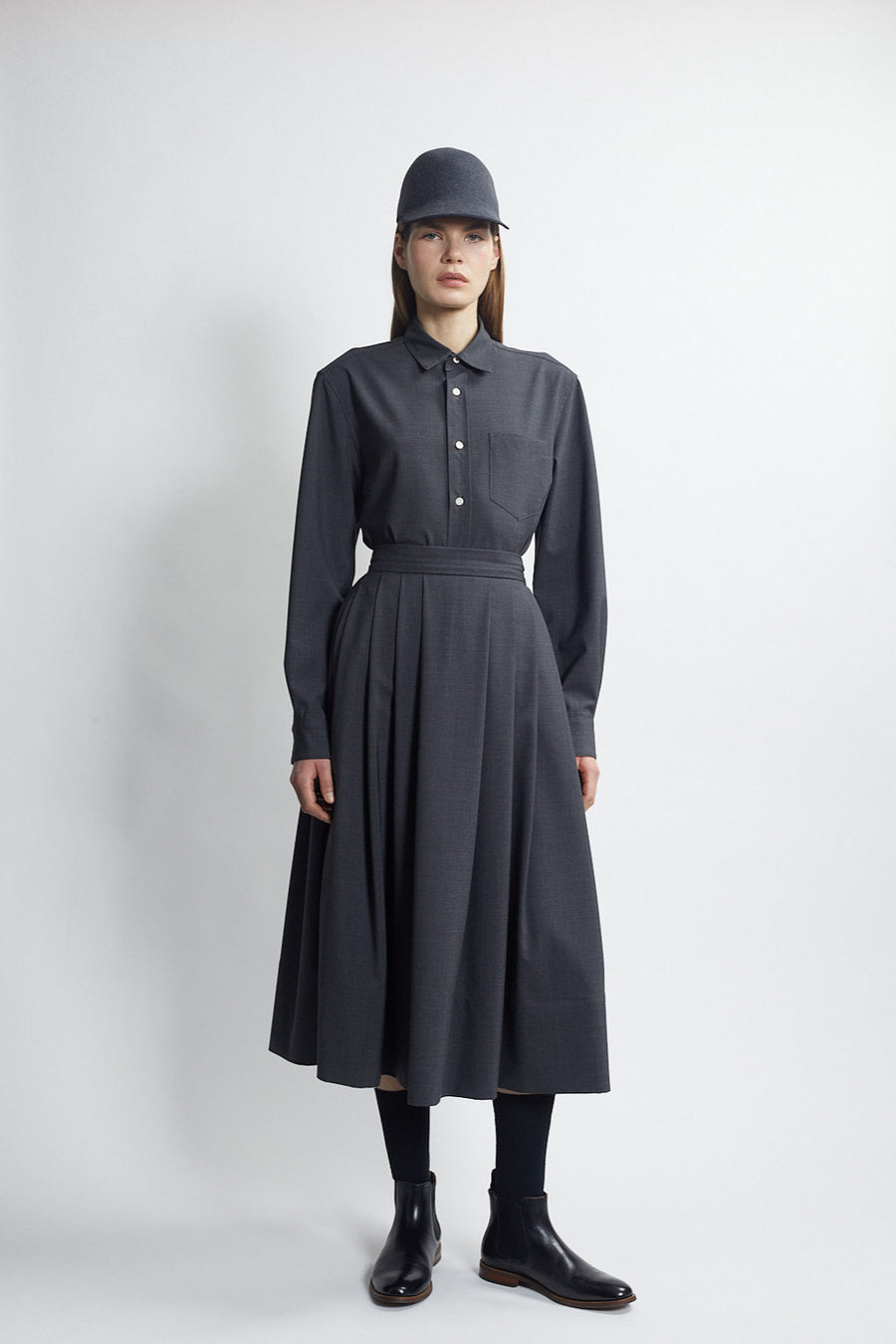 pleated full skirt - carbon