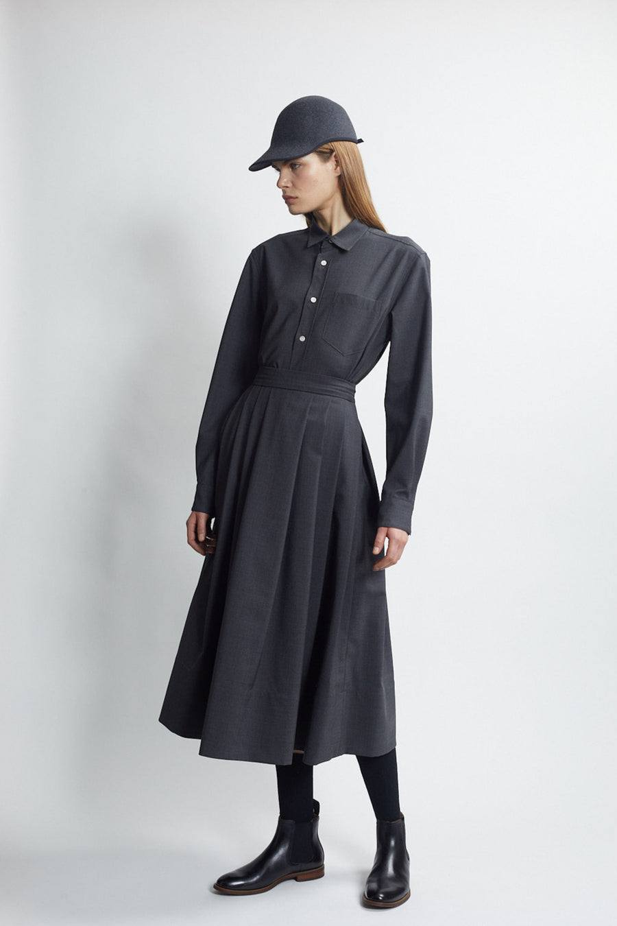 pleated full skirt - carbon
