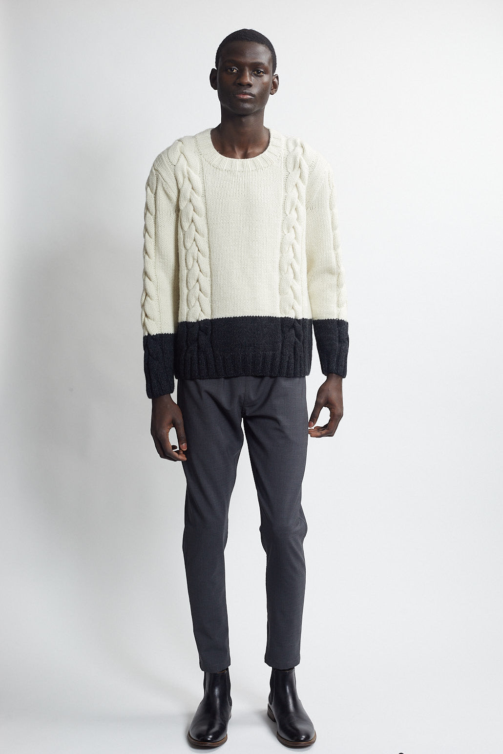 handknit cable sweater - ivory/carbon – thesalting