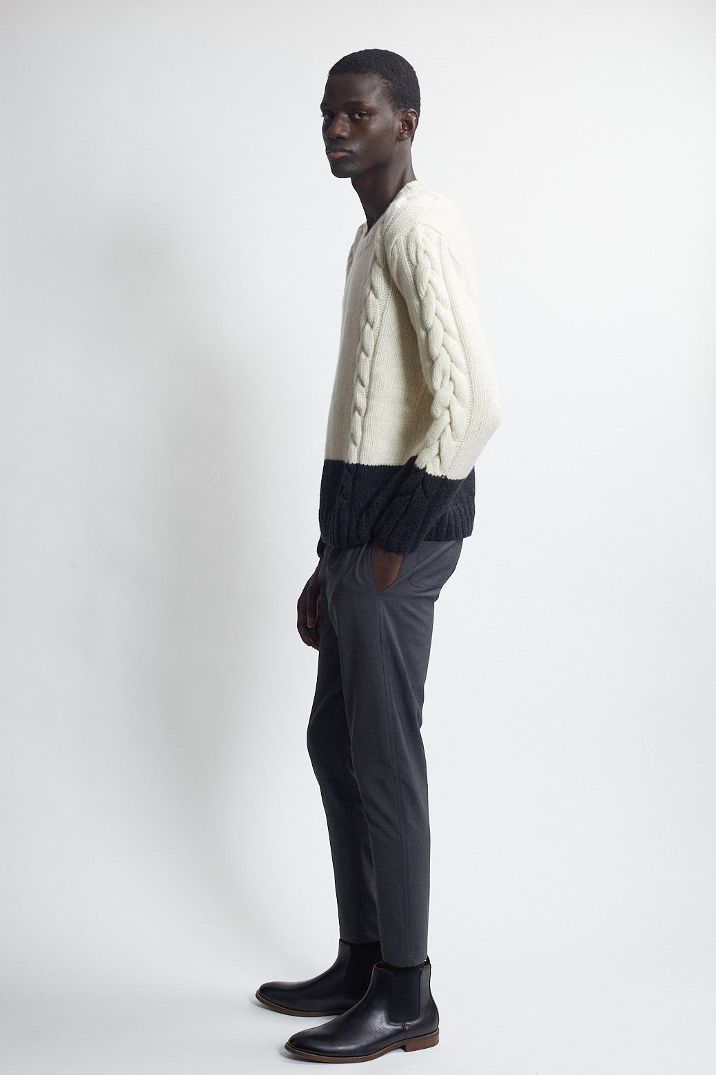 handknit cable sweater - ivory/carbon – thesalting