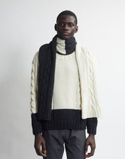 handknit cable scarf - ivory/carbon