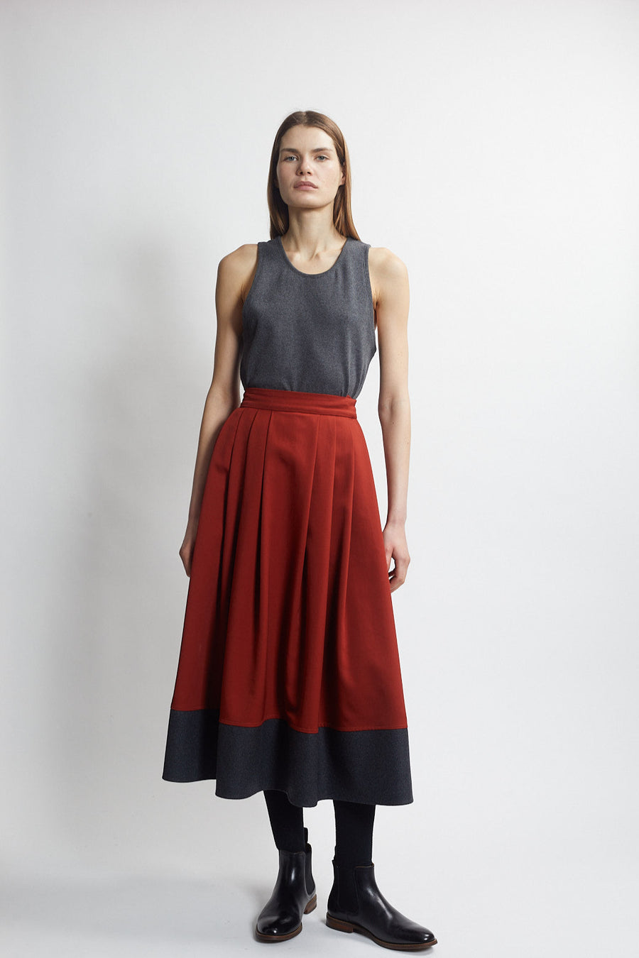 pleated full skirt - rust
