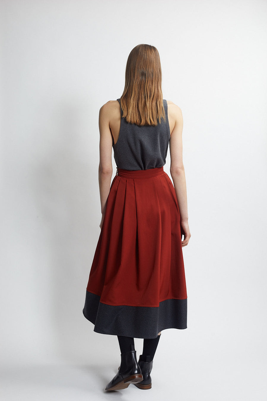 pleated full skirt - rust