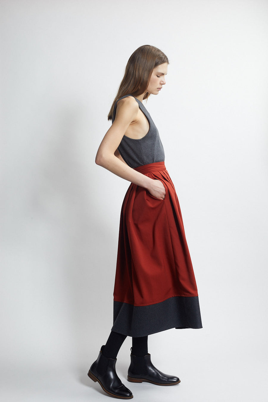 pleated full skirt - rust