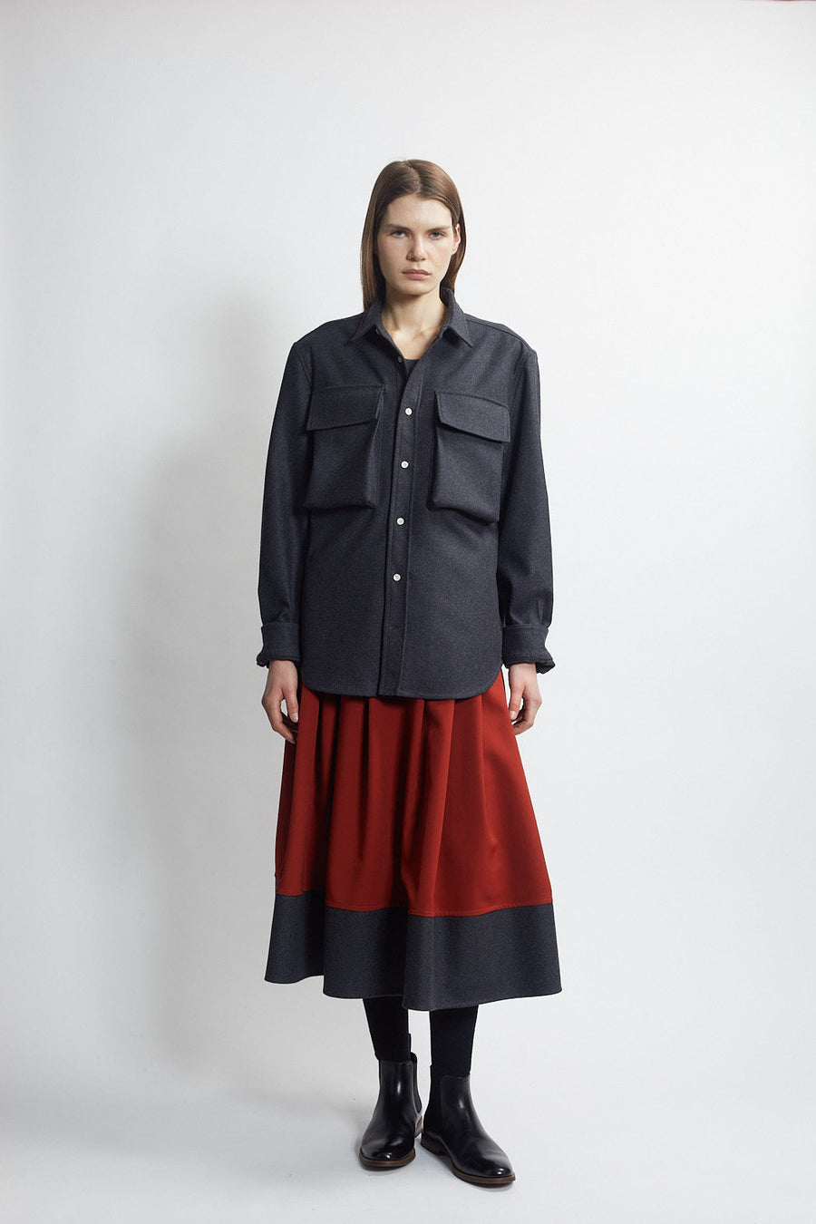 double flap pocket button down shirt - charcoal
