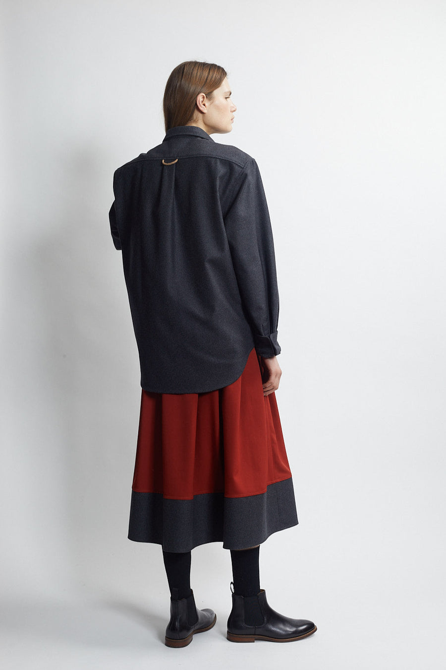 double flap pocket button down shirt - charcoal