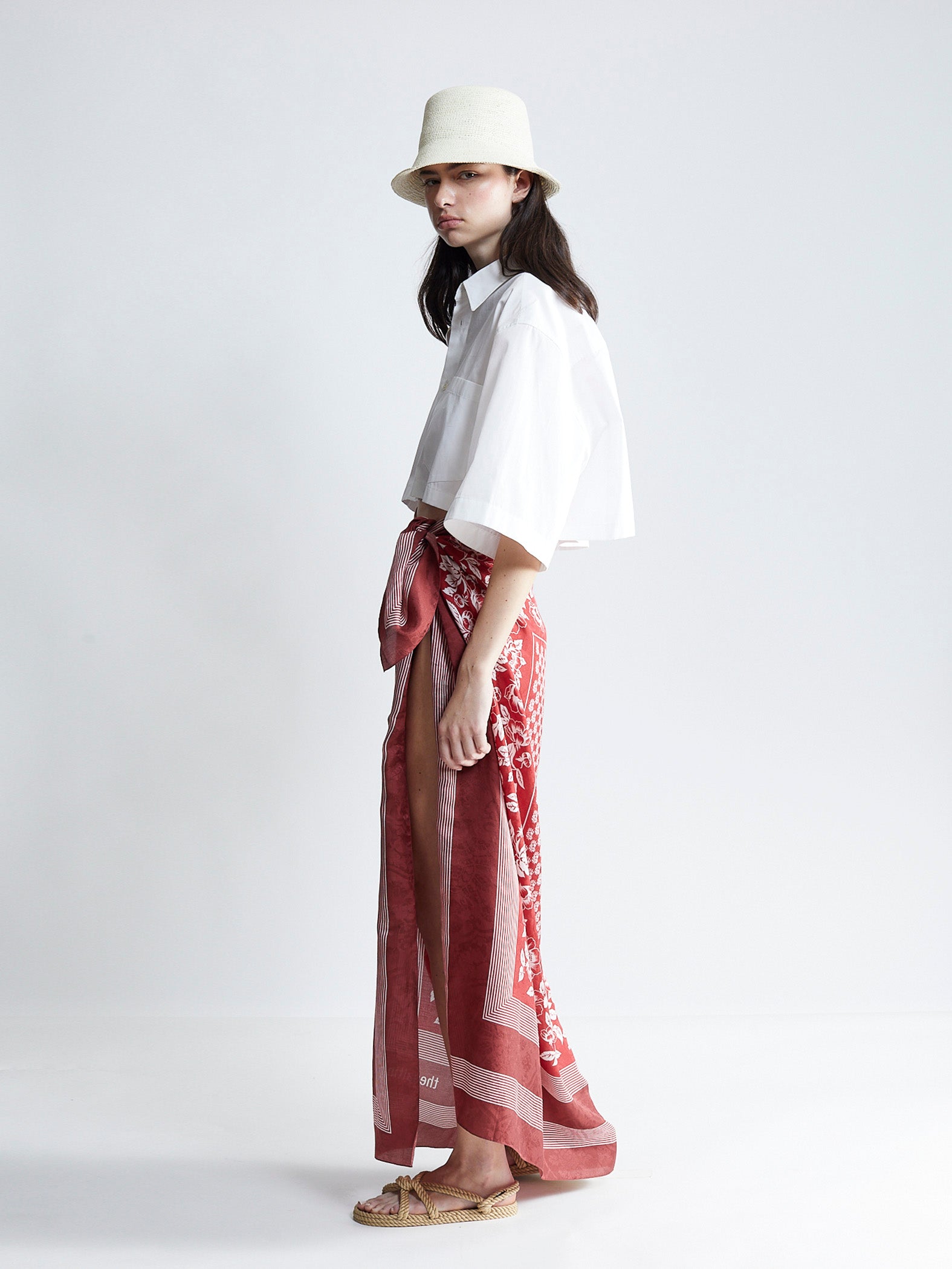 wrap silk sarong - rust/salt