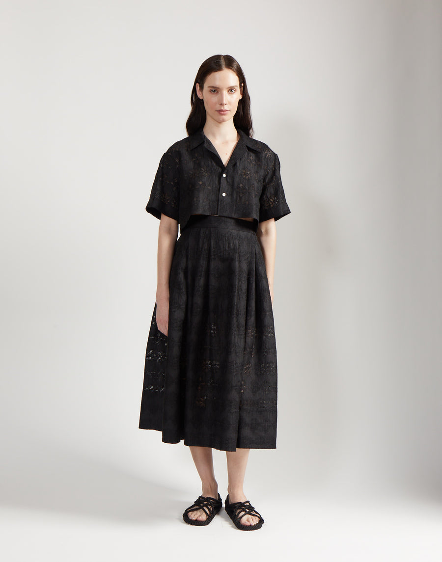 pleated full skirt - onyx jacquard