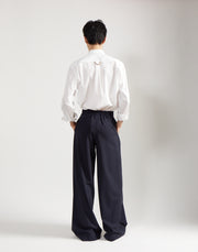 double pleat trouser - marine wool poplin