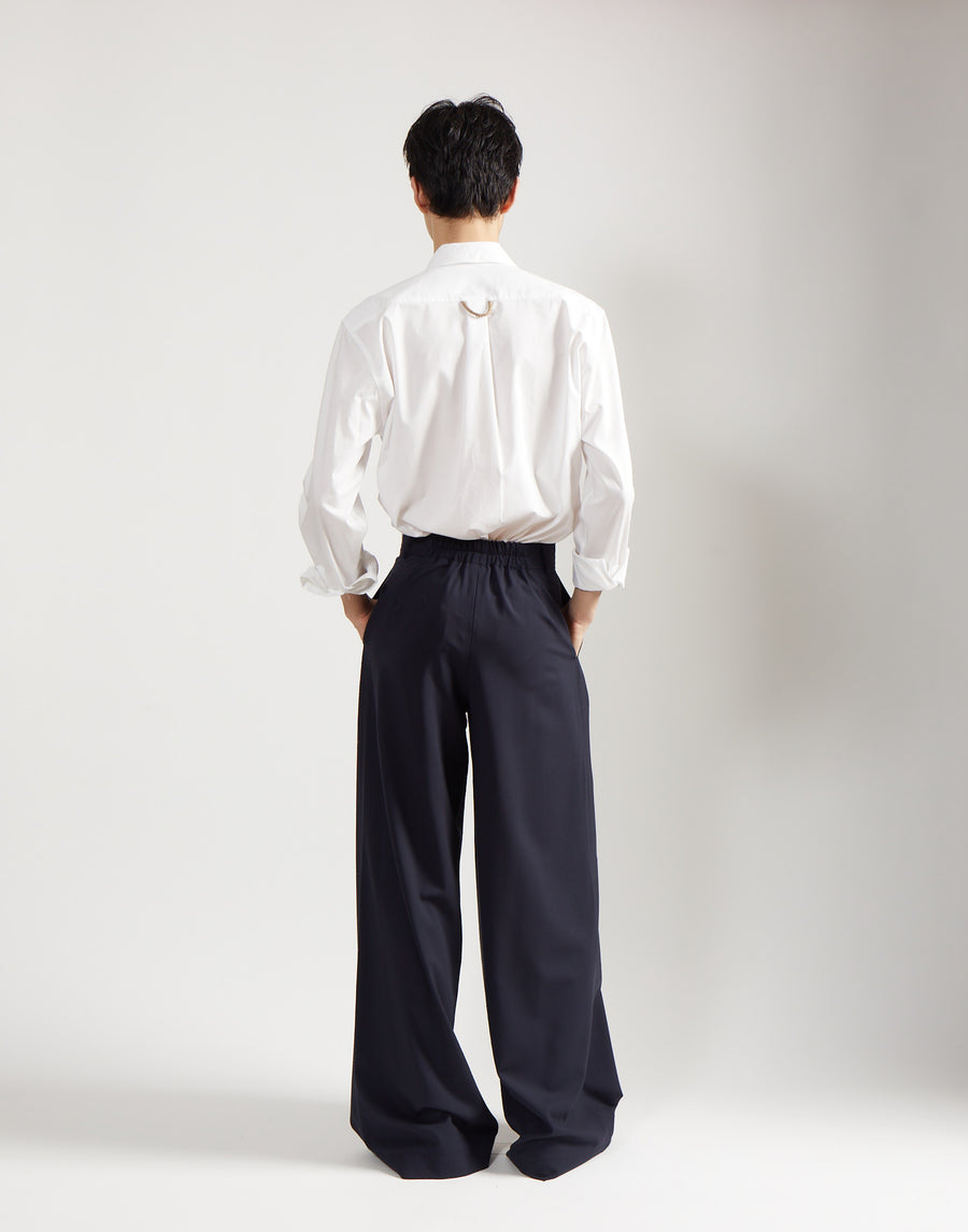 double pleat trouser - marine wool poplin
