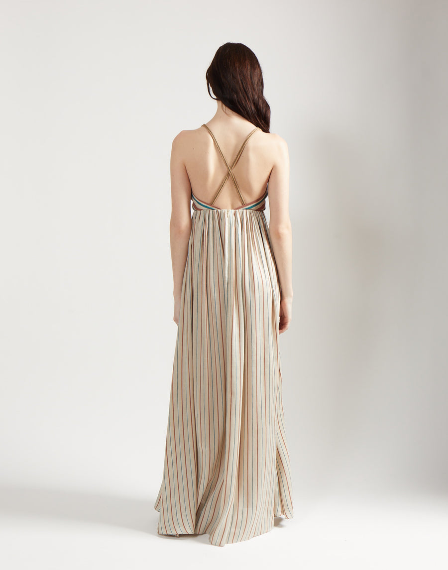 deep v gown - sand stripe
