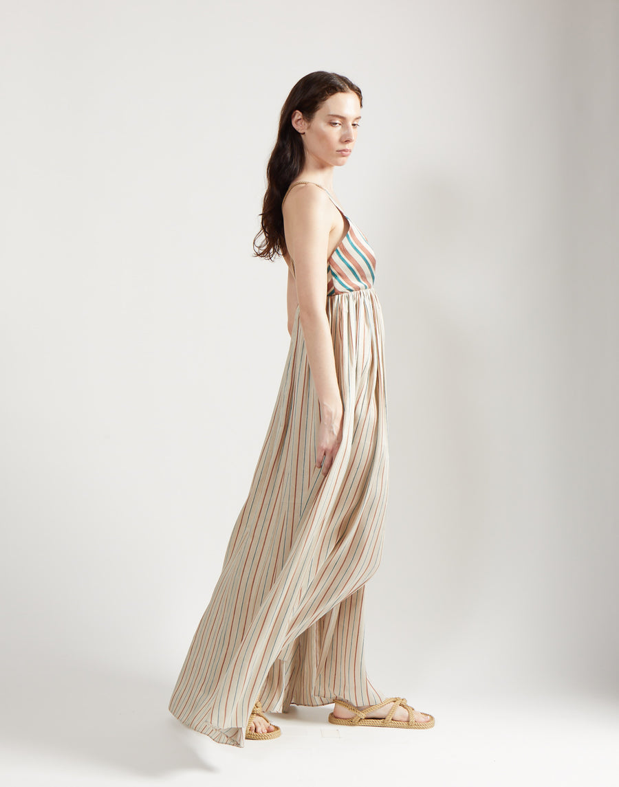 deep v gown - sand stripe