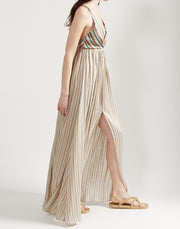 deep v gown - sand stripe