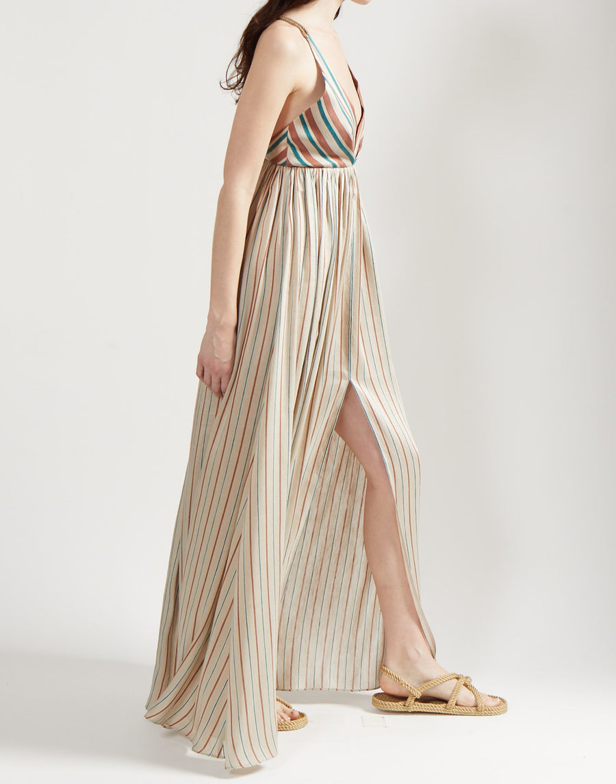 deep v gown - sand stripe