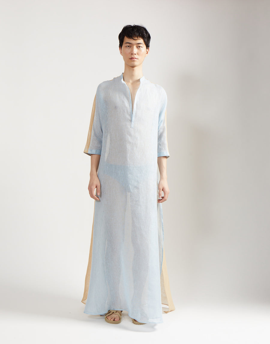 gauze block caftan - sky/sand