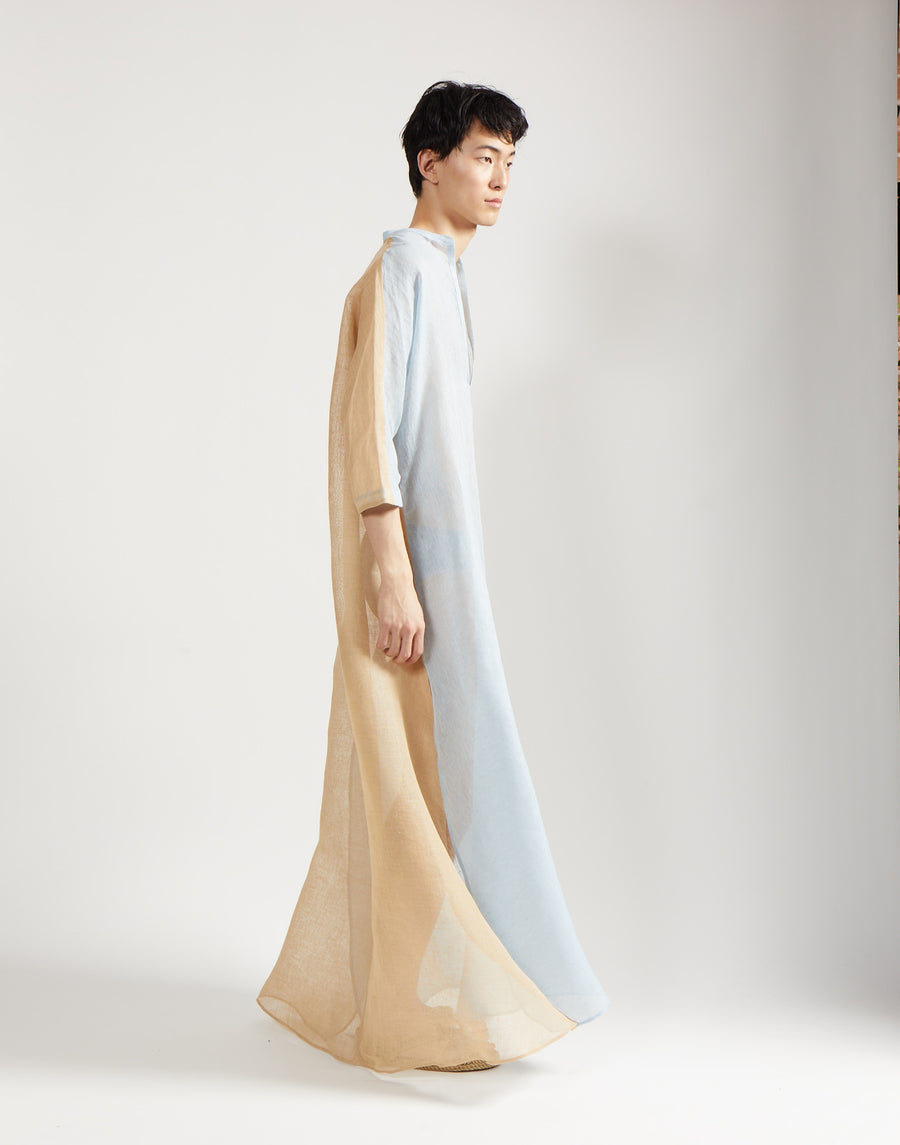 gauze block caftan - sky/sand