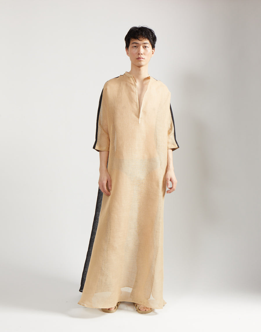 gauze block caftan - sand/onyx