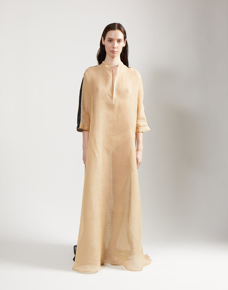 gauze block caftan - sand/onyx