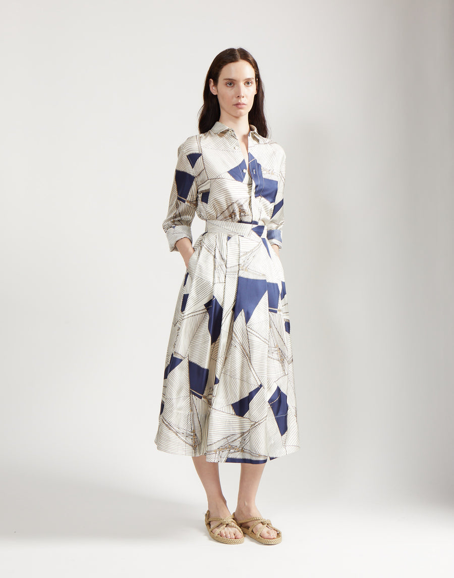 pleated full skirt - regatta print