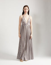deep v gown - venetian stripe