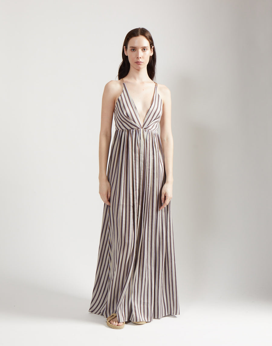 deep v gown - venetian stripe