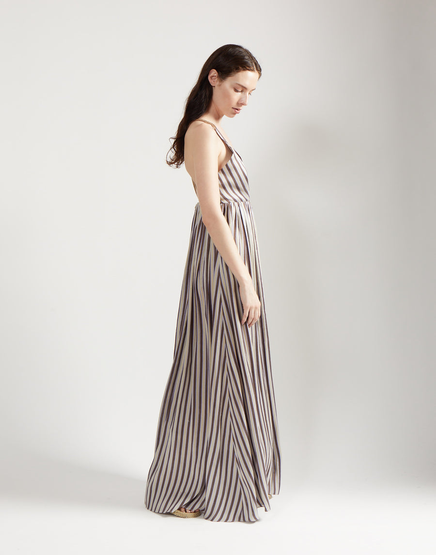 deep v gown - venetian stripe
